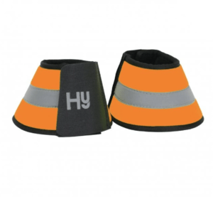 Hy Viz Reflector Overreach Boots are pictured in high vis orange - great for hacking