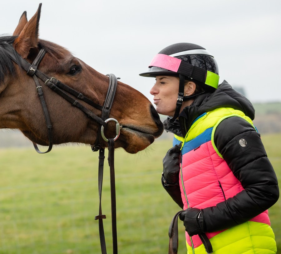 Charlotte Dujardin is pictured wearing an Equisafety high vis gilet and hat band