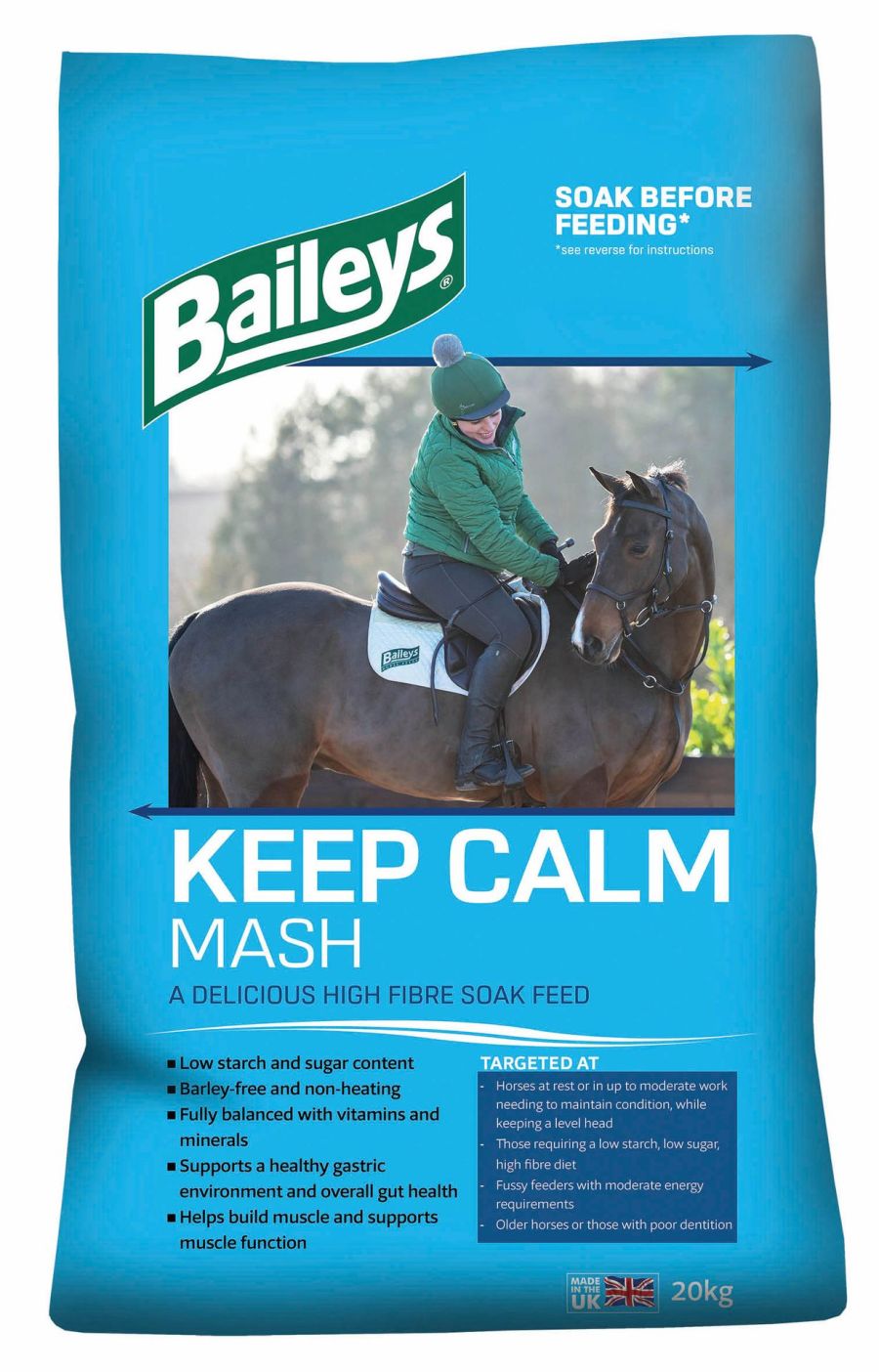 Pictured is a bag of Keep Calm Mash from the Baileys Horse Feed range