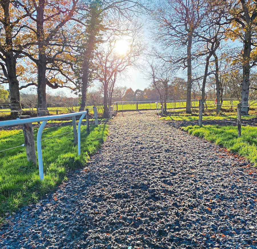 Pictured is a gallop track with an Equestrian Direct surface