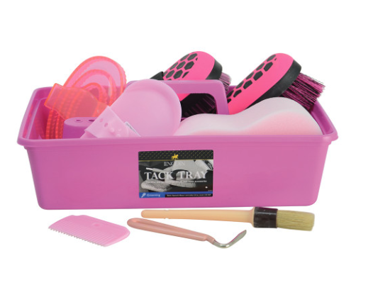 Pictured is the Lincoln Complete Grooming Kit for horses in pink